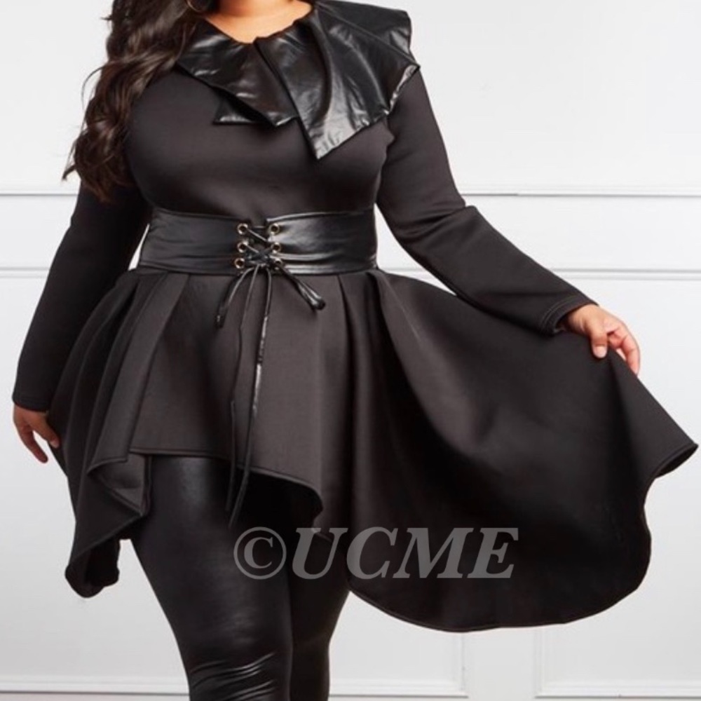 High Low Clinched Waist Blouse (Scuba Material)